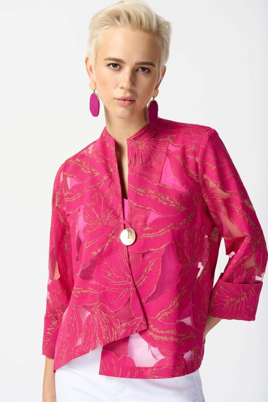 Womens Joseph Ribkoff Sparkle Floral Cropped Jacket in Pink/Gold