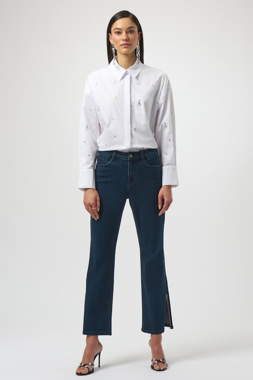 Womens Joseph Ribkoff Straight Full Length Pant in Dark Denim Blue