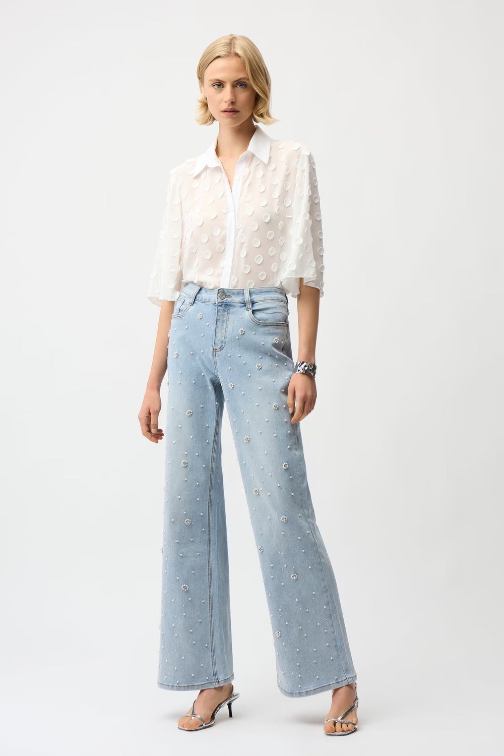 Womens Joseph Ribkoff High-Waisted Flare Jean in Light Blue Denim