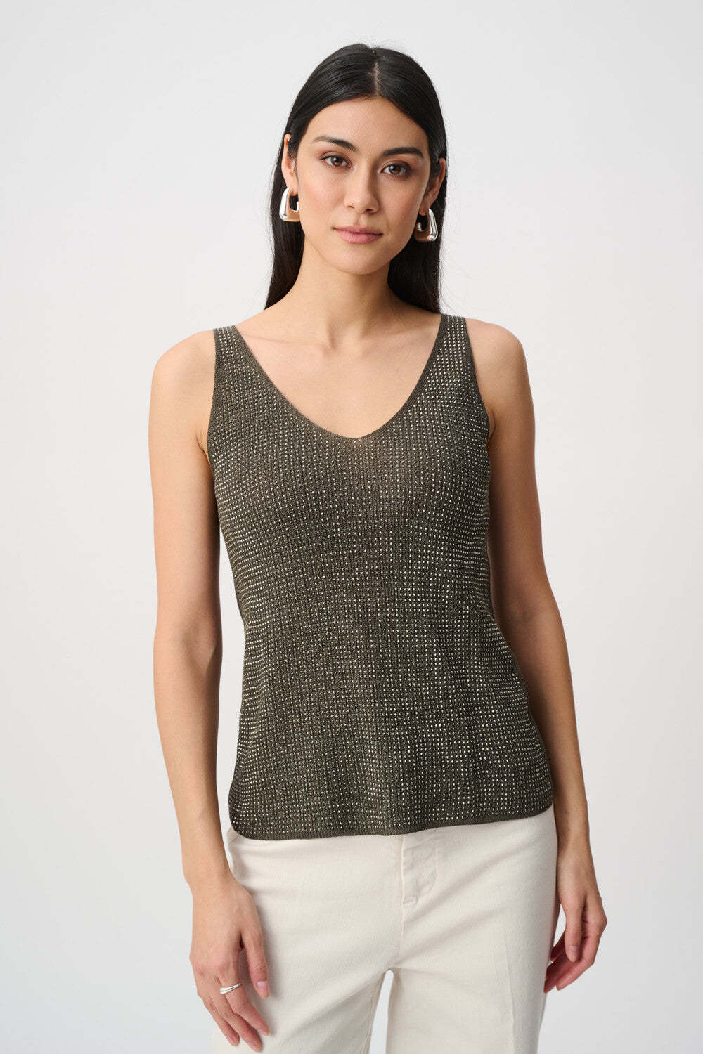 Womens Joseph Ribkoff Sparkly V-Neck Pullover in Avocado