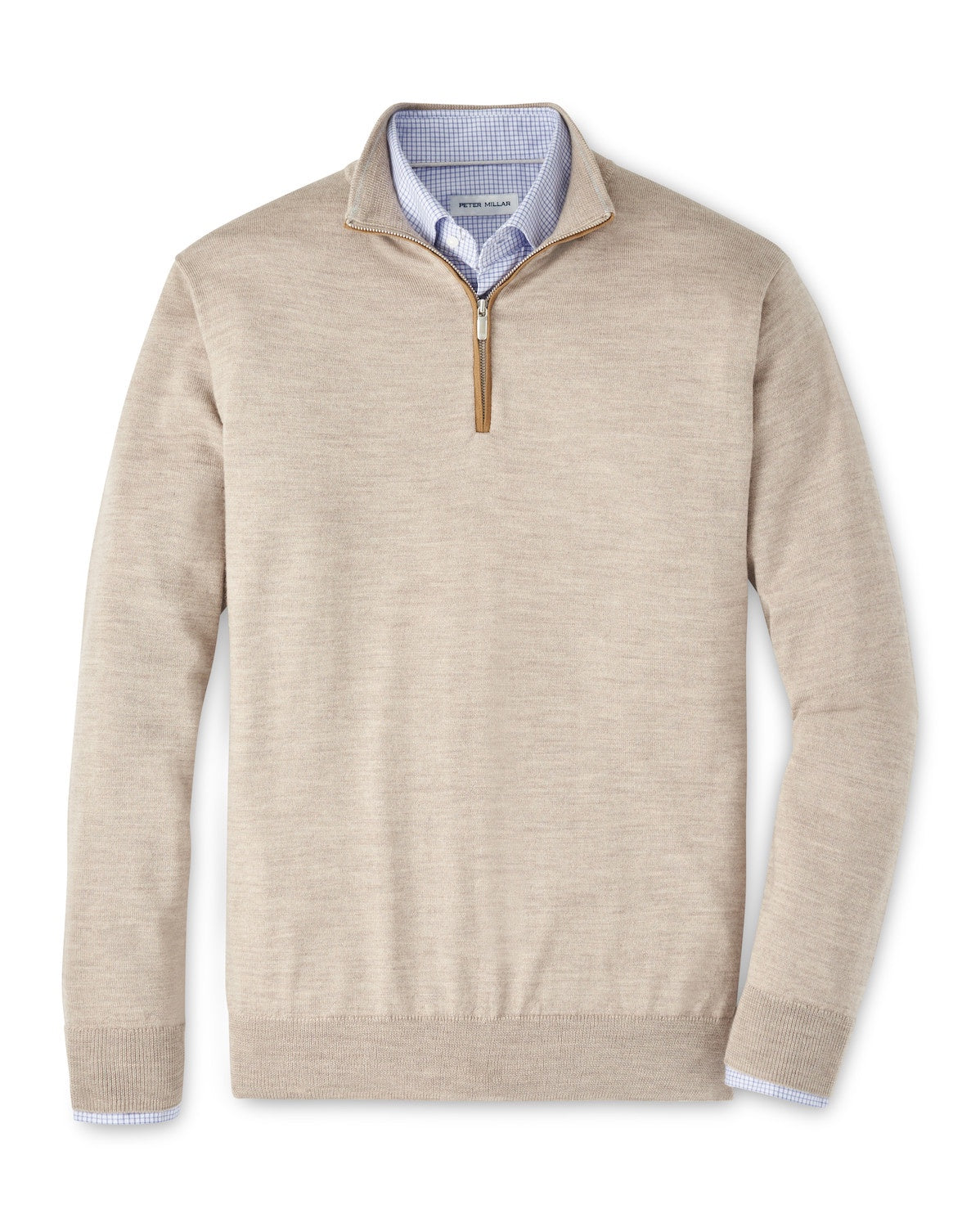 Peter Millar Autumn Crest Suede Trim Quarter-Zip in Light Elm