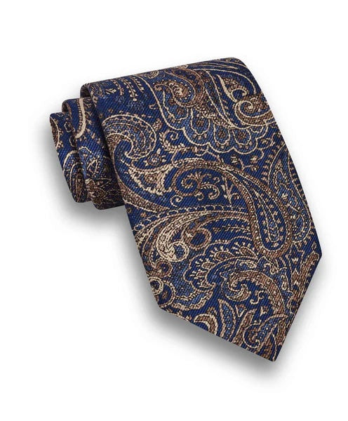 David Donahue Print Tie in Navy Paisley