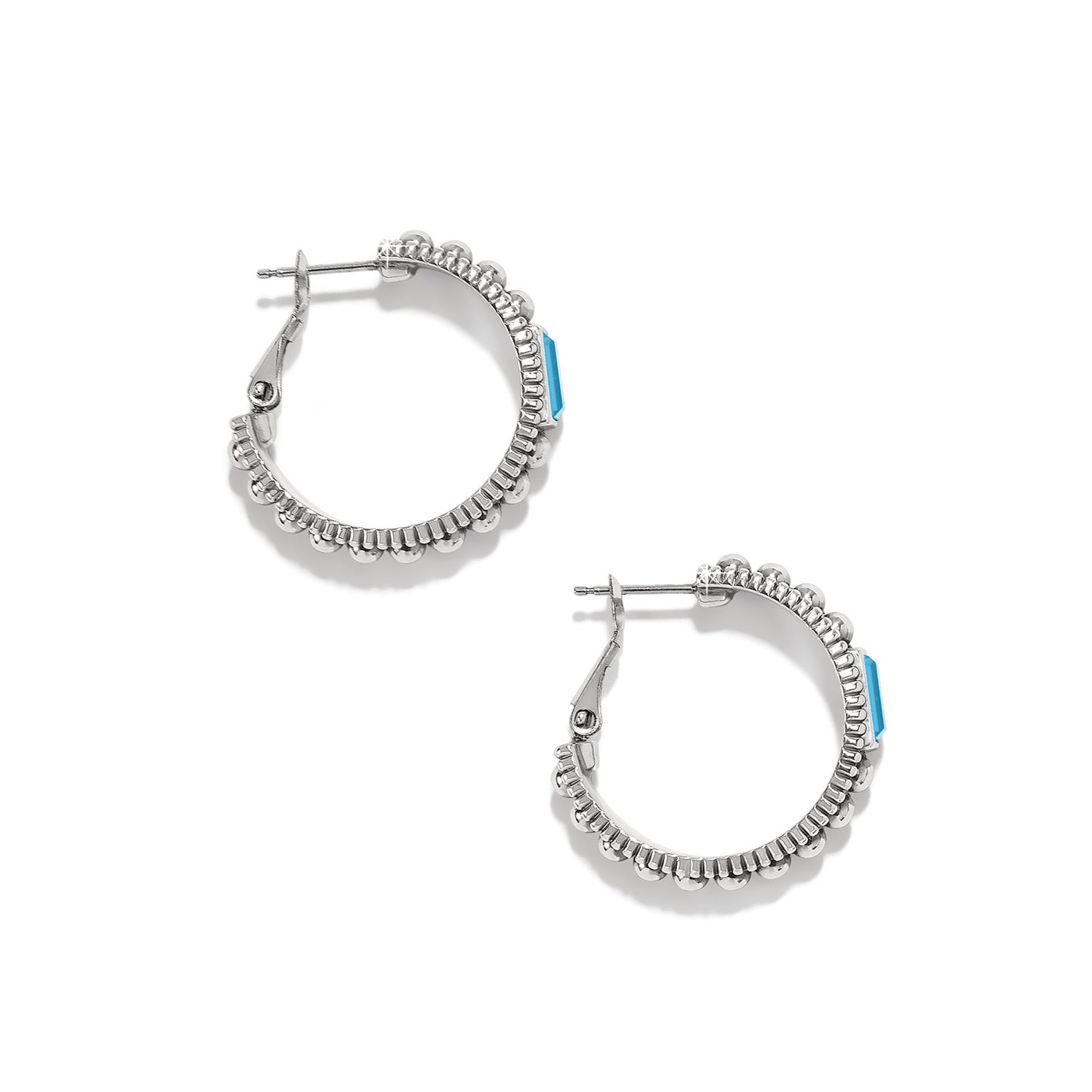 Womens Brighton Pretty Tough Gem Hoop Earrings in Silver Aqua