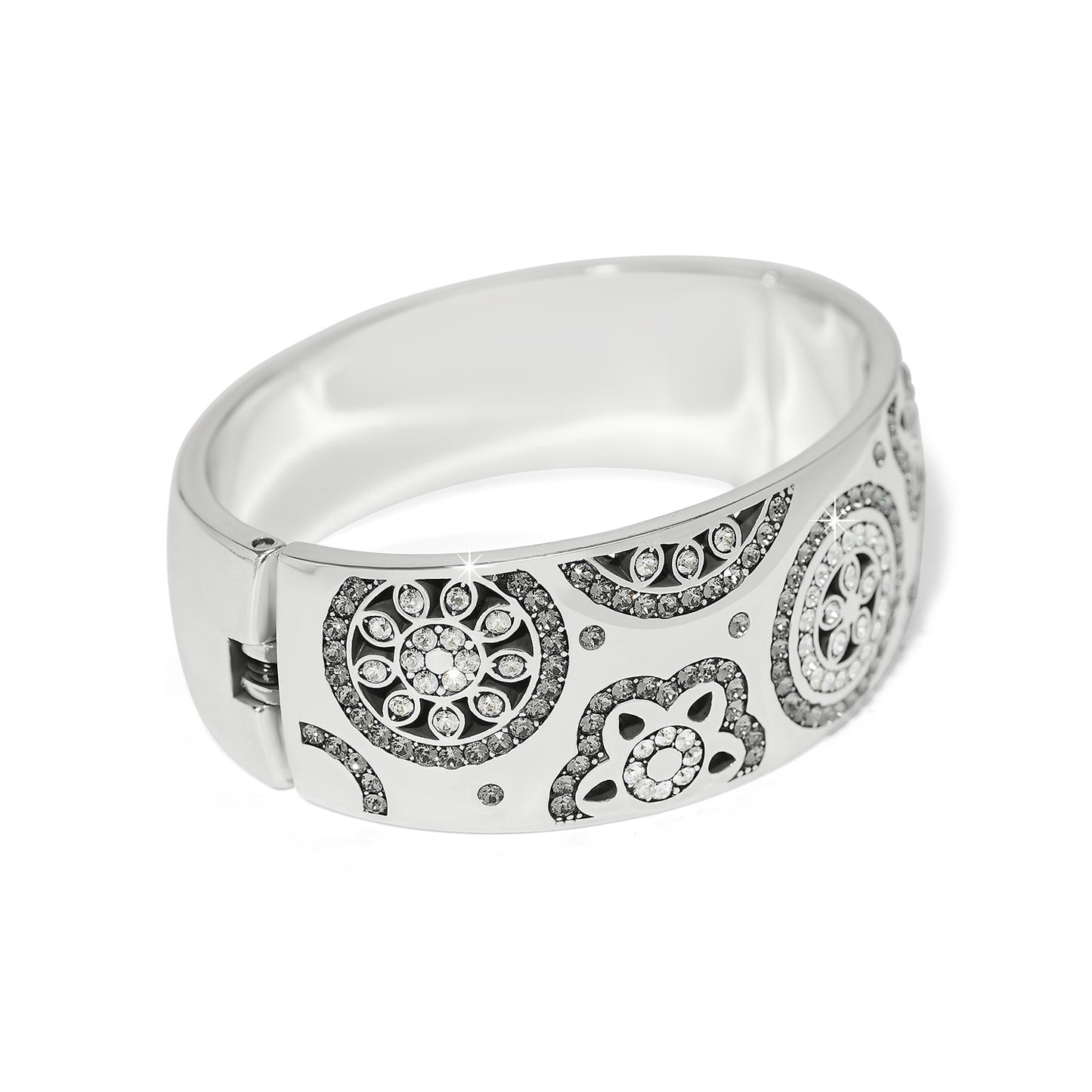 Womens Brighton Flora Wide Hinged Bangle Bracelet in Silver