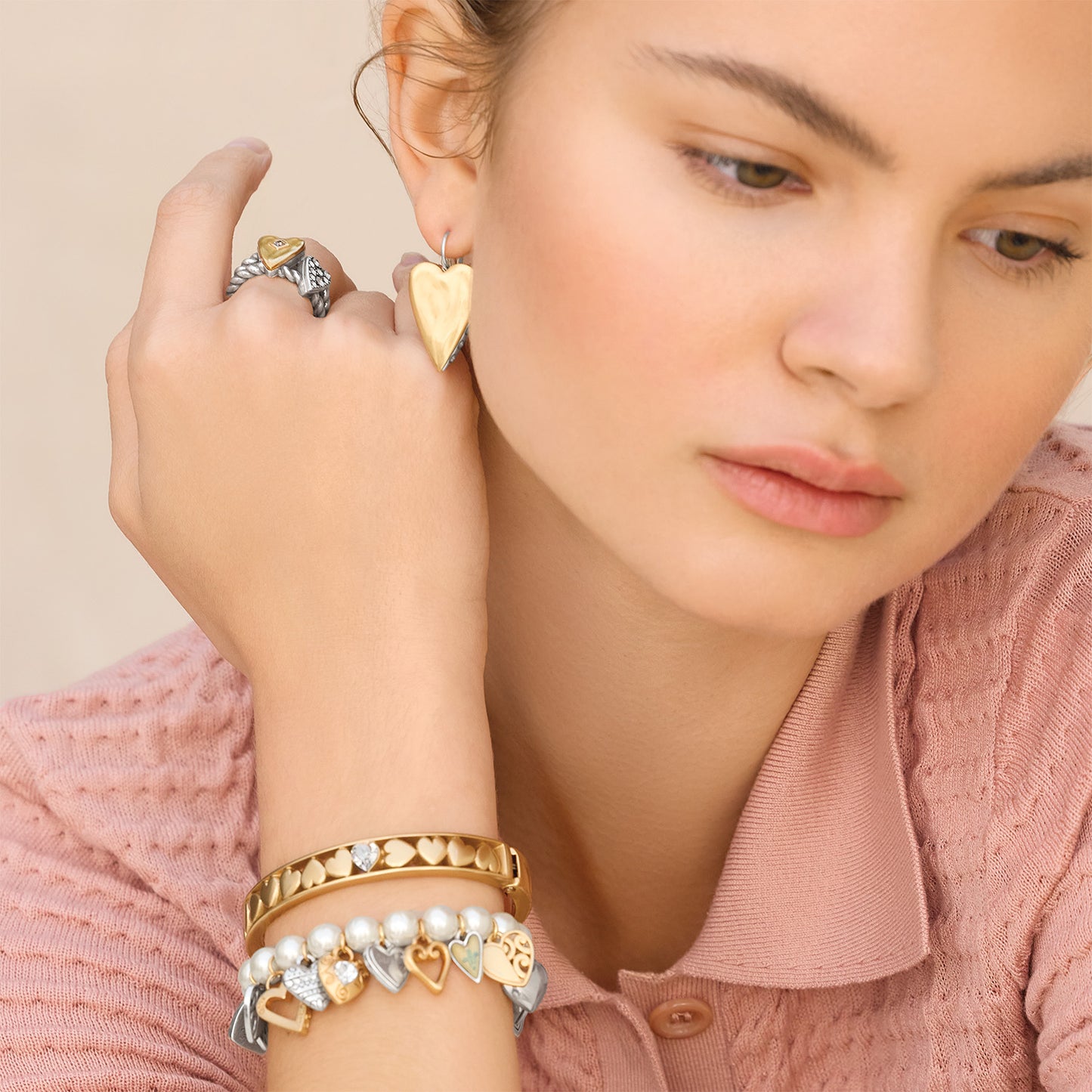 Womens Brighton One Heart Pearl Stretch Bracelet