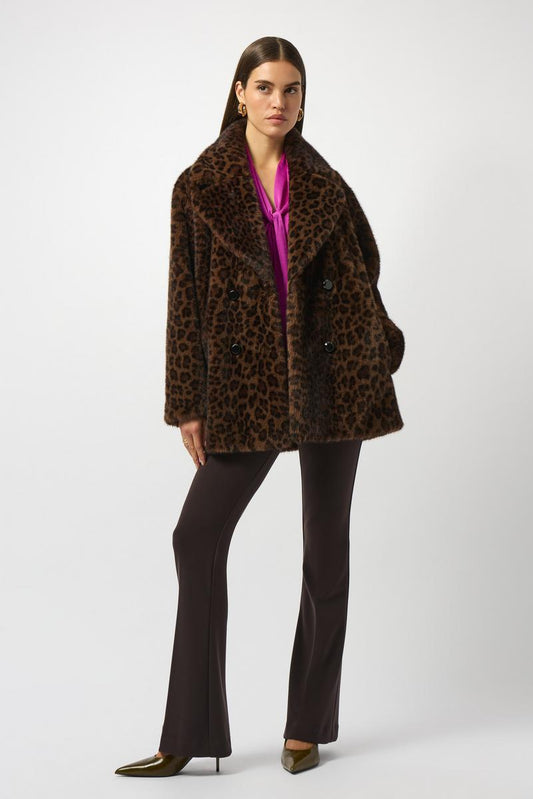 Womens Joseph Ribkoff Leopard Print Faux Fir Coat in Beige/Black