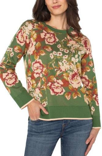 Womens Liverpool Long Sleeve Crew Neck Sweater in Green Multi Floral
