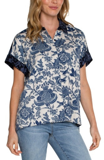 Womens Liverpool Collared Camp Shirt in Galaxy Floral Print