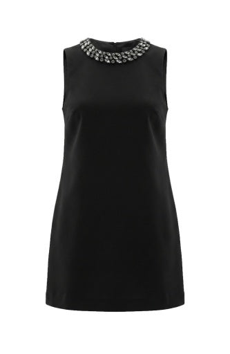 Womens Liverpool Sleeveless Dress with Embellished Hem in Black