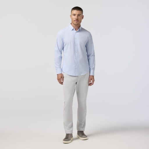Mizzen + Main Leeward Trim Fit No Tuck Sport Shirt in Cloud Blue Bengal Stripe