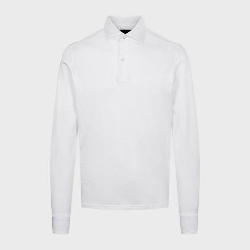Emanuel Berg Textured Jacquard Luxe Long Sleeve Polo in White
