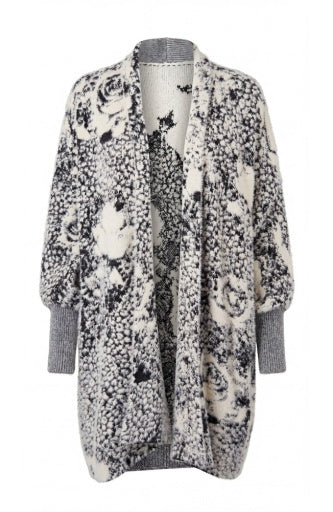Womens Liverpool Open Front Cardigan in Bone/Black Floral