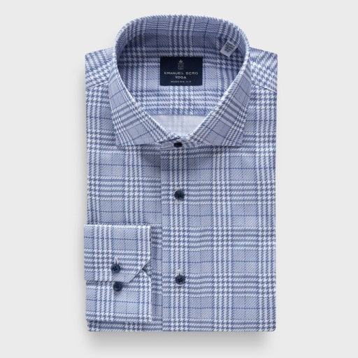 Emanuel Berg Oversize Check Cotton Twill Premium Sportshirt in Medium Blue