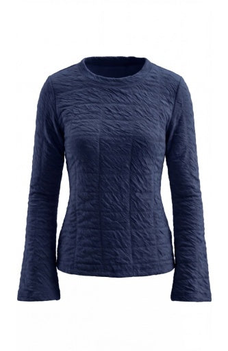 Womens Liverpool Long Sleeve Flare Crew Neck Top in Navy