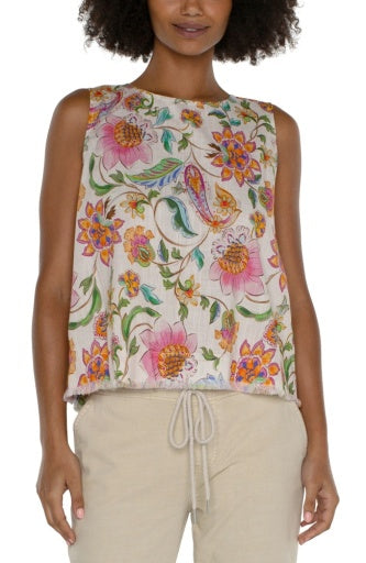 Womens Liverpool Sleeveless Woven Top in Pink Multi Floral