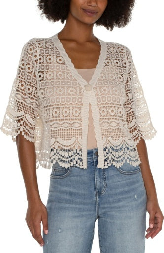 Womens Liverpool Short Sleeve Lace Bolero in Antique Ivory