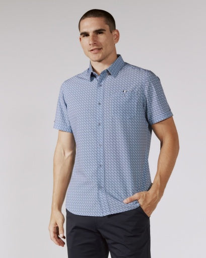 7 Diamonds Men's Arcos Geo Print Short Sleeve Performance Button-Up Shirt - Blue - Casual shirts 7 Diamonds Men's Arcos Geo Print Short Sleeve Performance Button-Up Shirt - Blue - Casual shirts