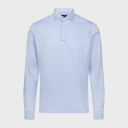Emanuel Berg Textured Jacquard Luxe Long Sleeve Polo in Blue
