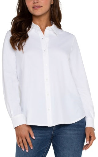 Womens Liverpool Button Front Knit Shirt in White