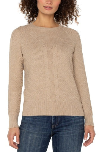 Womens Liverpool Long Sleeve Raglan Crew Neck Sweater in Harvest Khaki Melange