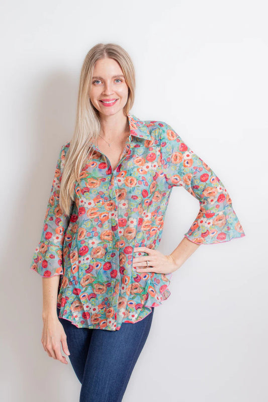 Womens Lior Happy Floral Blouse in Teal