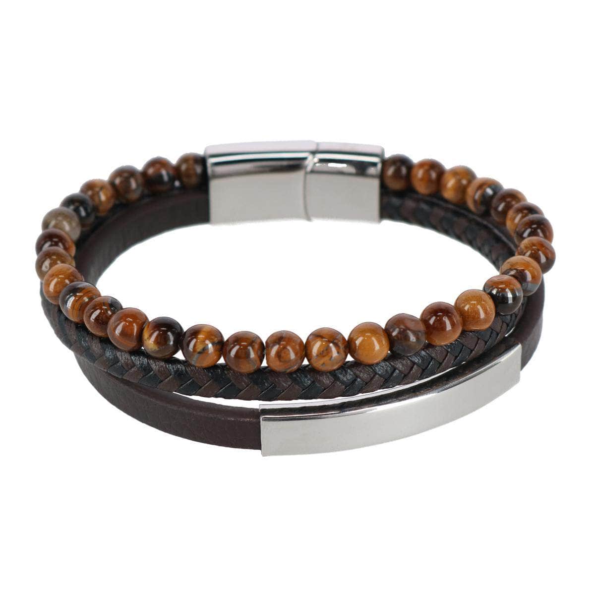 Trafalgar Loose Fit Beaded and Leather 3 Strand Bracelet in Brown