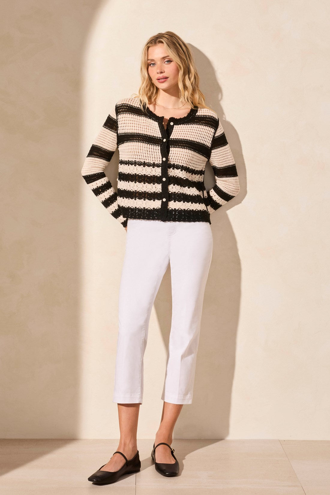 Womens Tribal Crochet Button Front Cardigan in Black