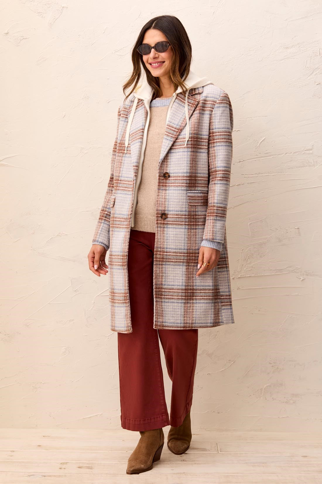 Womens Tribal Plaid Car Coat in Cream