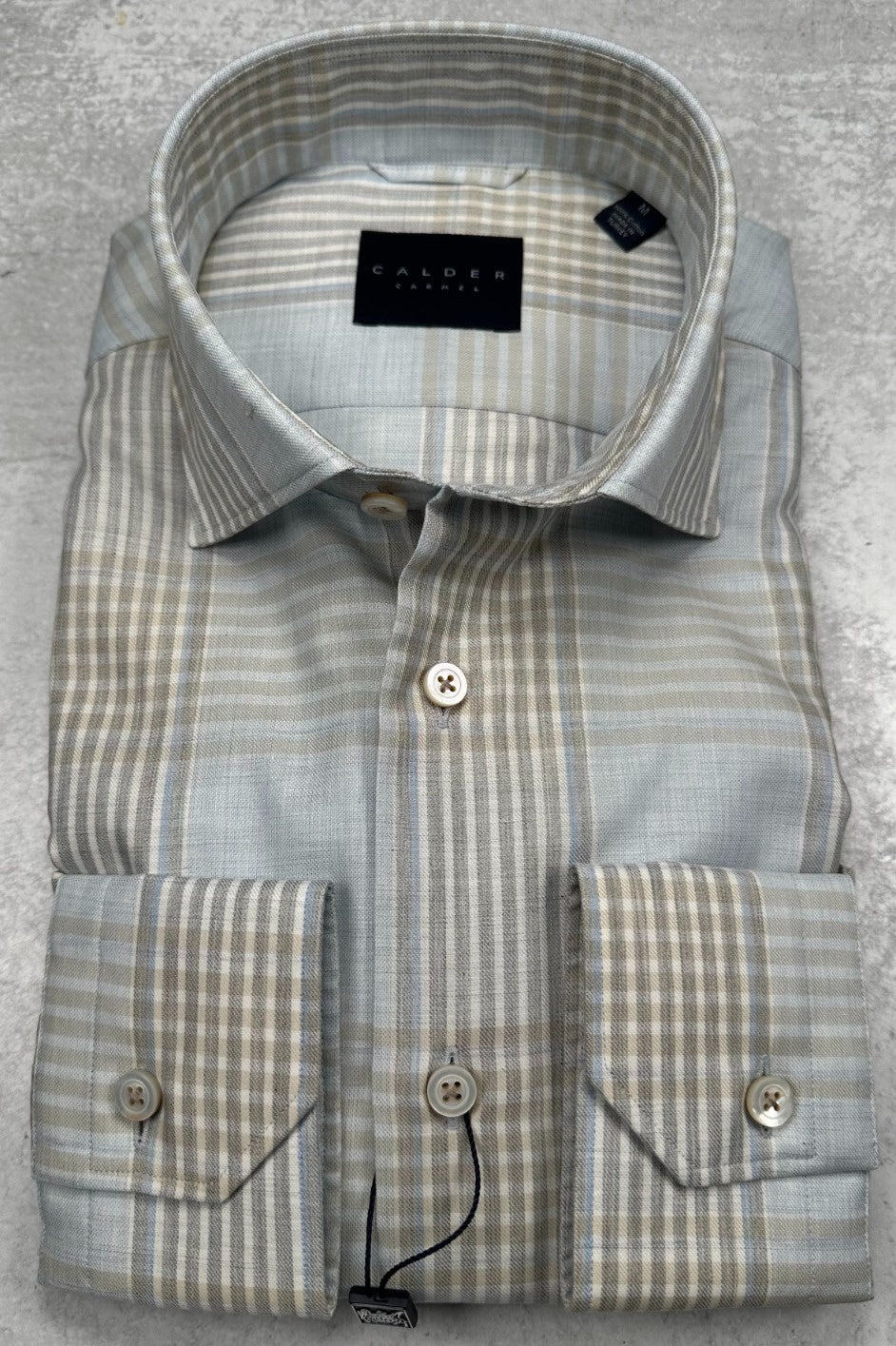 Calder Caramel Luxury Melange Twill Check Sport Shirt in Sand/Grey