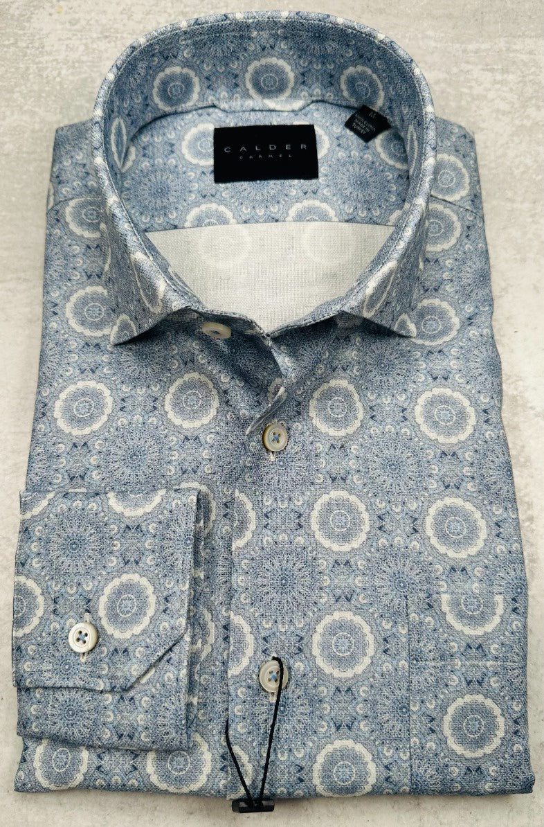 Calder Caramel Luxury Printed Sport Shirt in Sky Blue