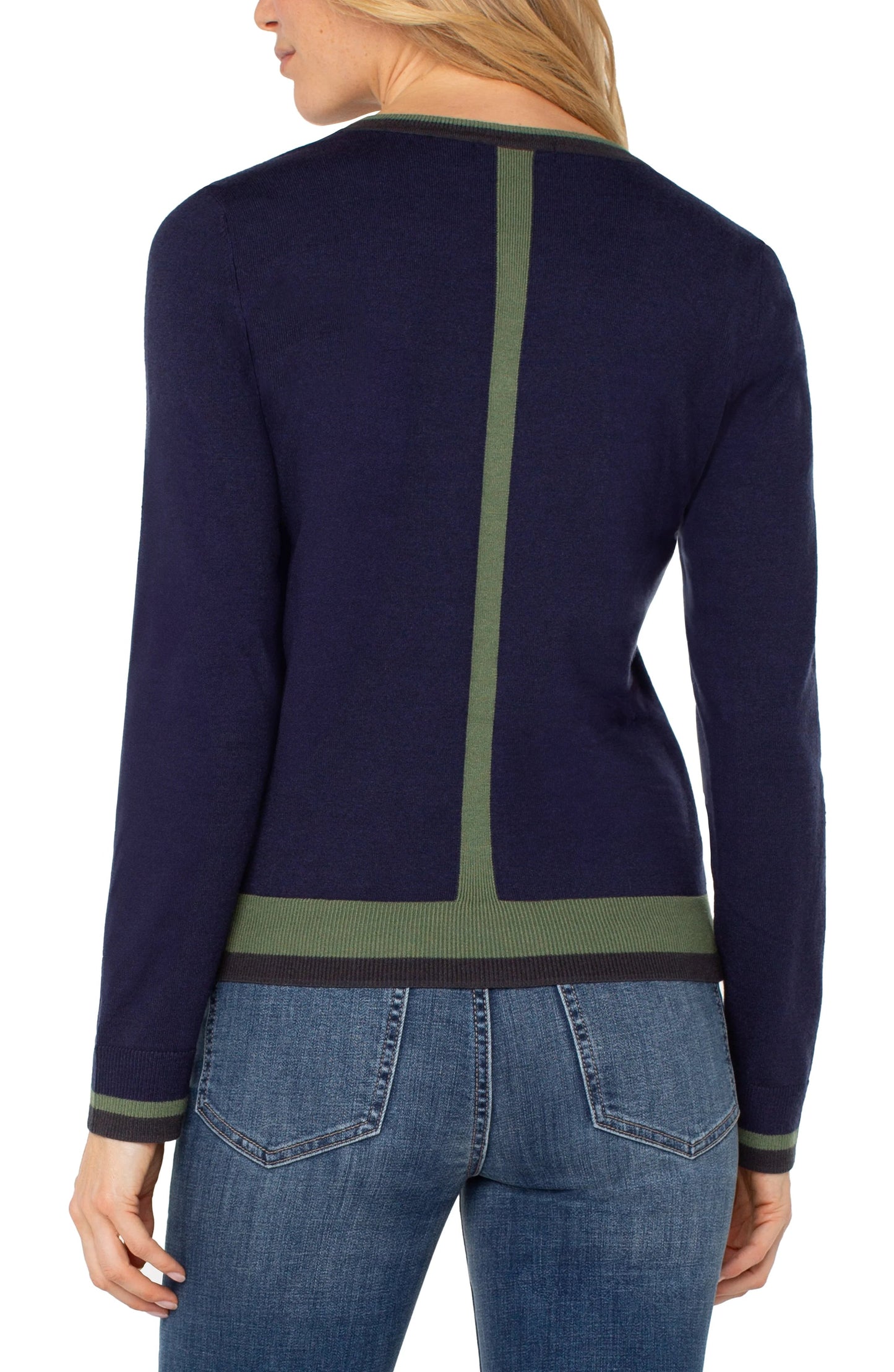 Womens Liverpool Long Sleeve Colorblock Sweater in Navy/Green Multi