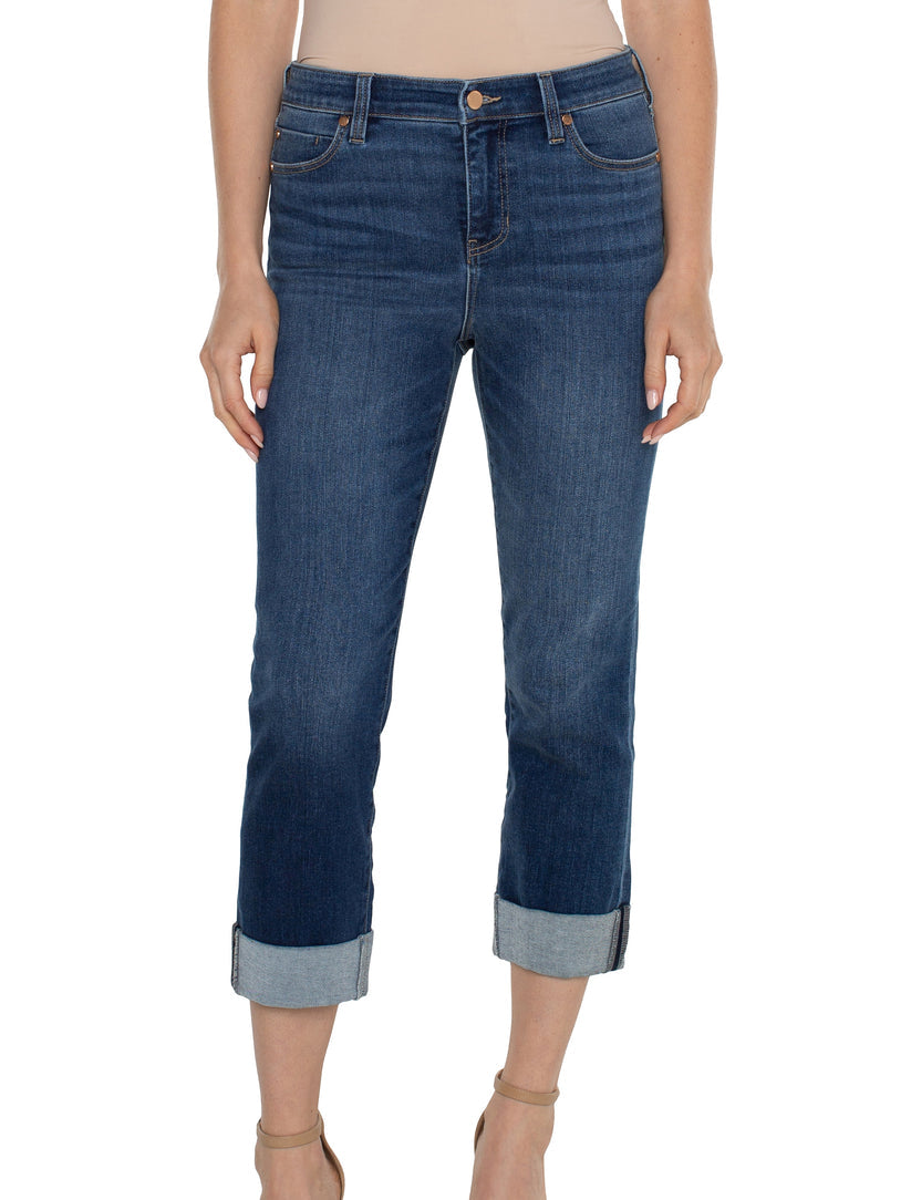 Womens Liverpool Charlie Wide Roll Cuff Crop Jean in Fowler