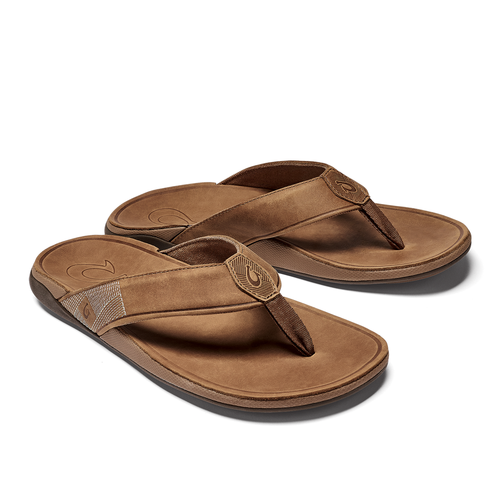 Olukai Mens Tuahine Leather Beach Sandals in Toffee