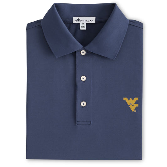 WVU Peter Millar Solid Performance Polo in Navy