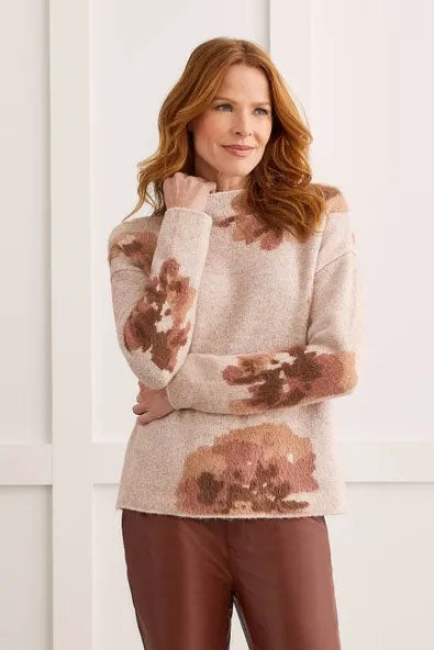 Womens Tribal Double Knit Funnel Neck Sweater in Rose Pink