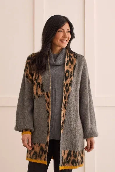 Womens Tribal Animal Color Block Cardigan in Charcoal