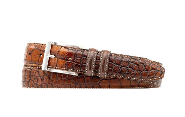 Martin Dingman Bill Alligator Grain Leather Belt in Chestnut