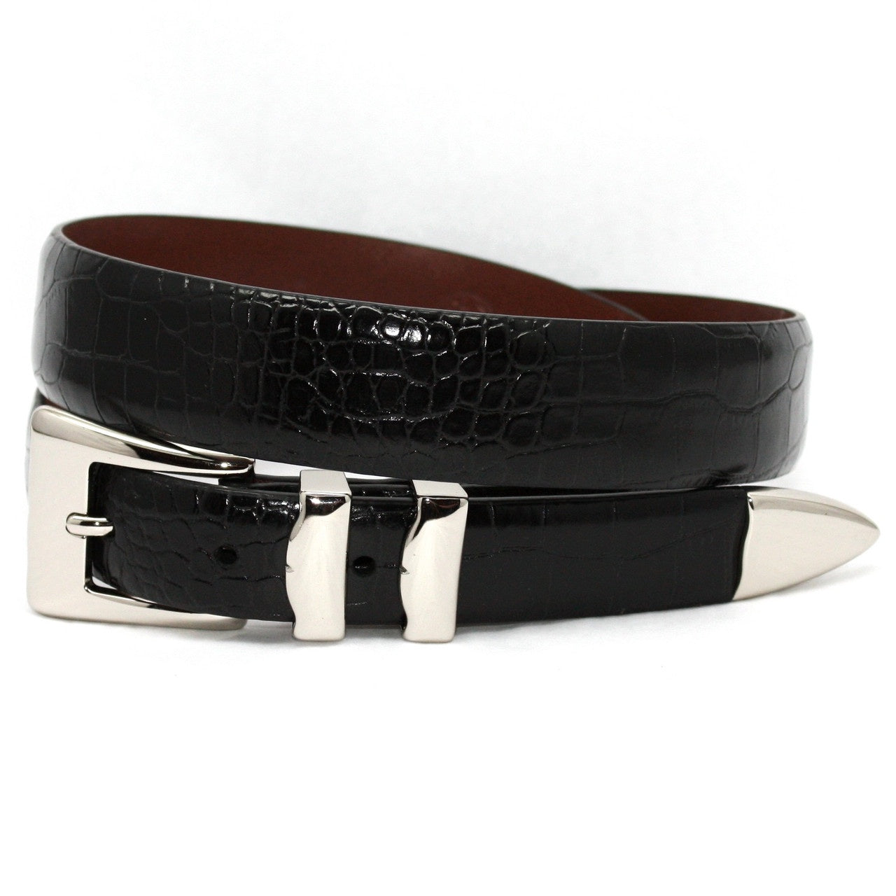 Torino Belts Alligator Embossed Calfskin Belt with 4 pc. buckle set in Black
