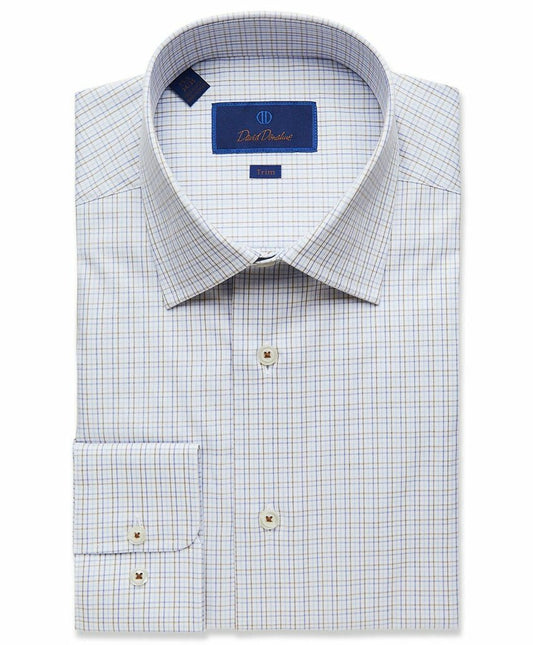 David Donahue Fine Tattersall Trim Fit Dress Shirt in Pumpkin