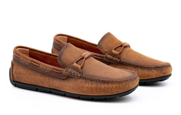 Martin Dingman Bermuda Pebble Grain Braided Bit Loafer in Old Saddle