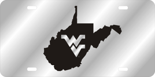 WVU State Outline Mirror License Plate in Silver