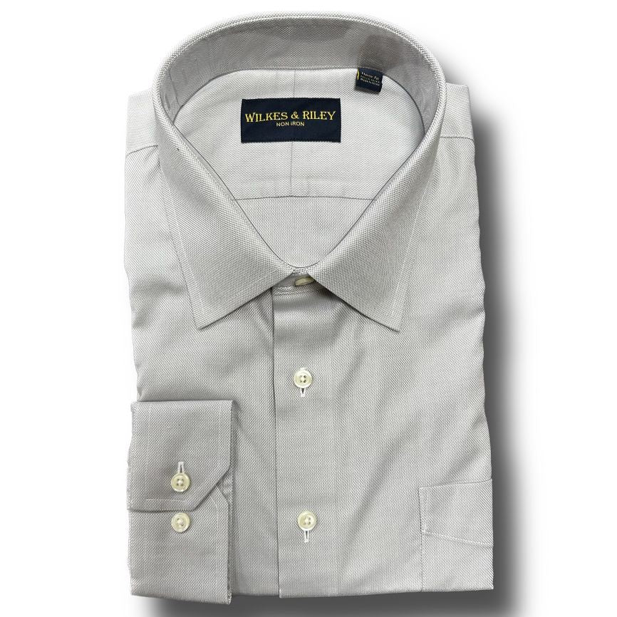 Wilkes and Riley Non-Iron Pinpoint Queens Oxford Spread Collar Dress Shirt in Light Grey 17.5 / 33 Wilkes and Riley Non-Iron Pinpoint Queens Oxford Spread Collar Dress Shirt in Light Grey 17.5 / 33