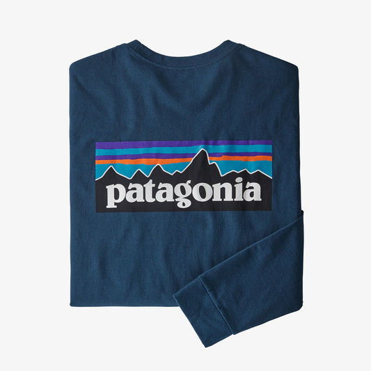 Patagonia Mens LS P-6 Logo Responsibili-Tee in Crater Blue