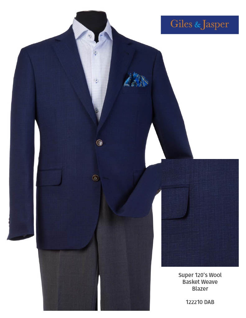 Giles & Jasper Super 120's Wool Basketweave Sportcoat in Navy