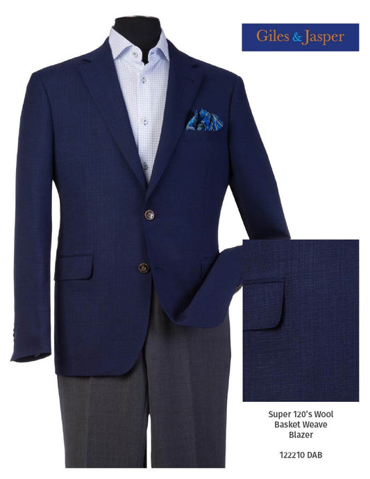 Giles & Jasper Super 120's Wool Basketweave Sportcoat in Navy