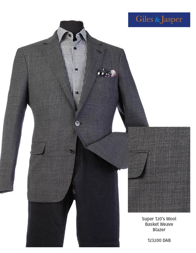 Giles & Jasper Super 120's Wool Basketweave Sportcoat in Black/White Basketweave