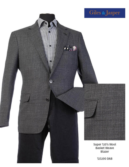 Giles & Jasper Super 120's Wool Basketweave Sportcoat in Black/White Basketweave