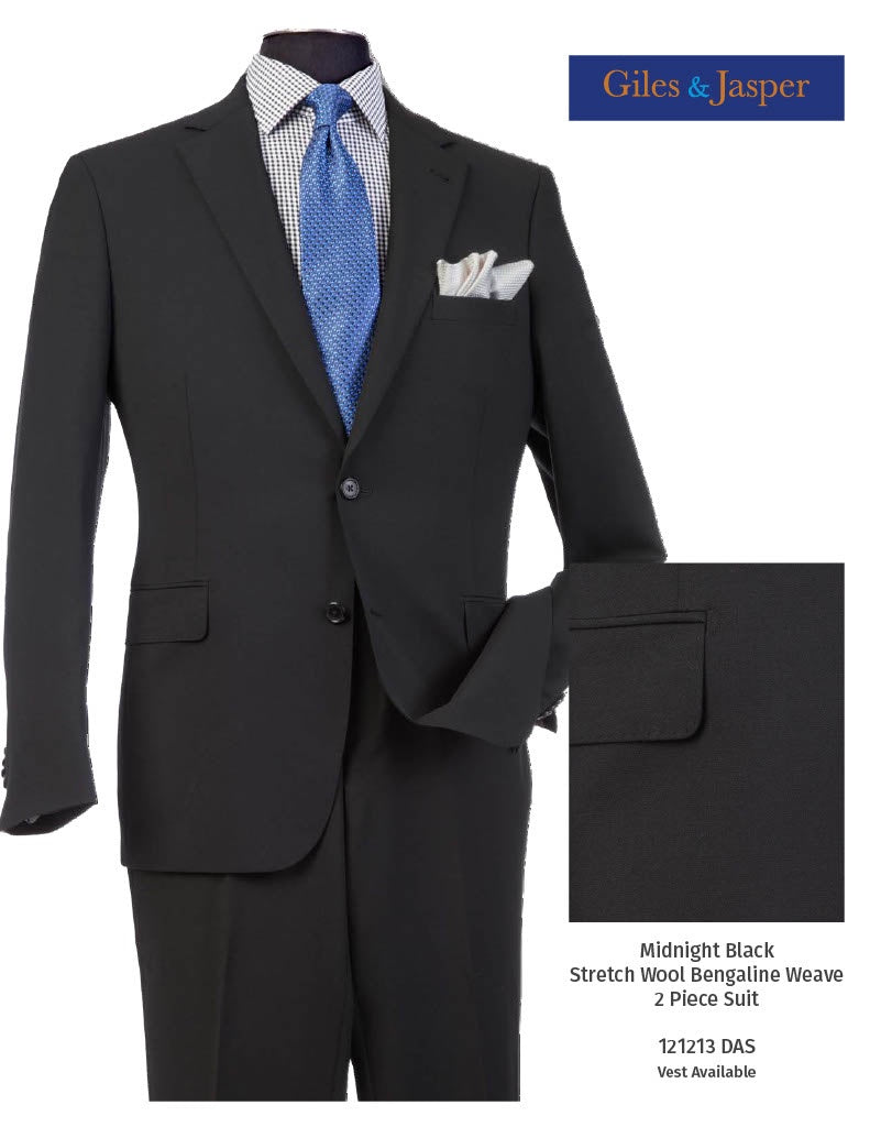 Giles & Jasper Vest Super 100's Wool with Stretch in Black