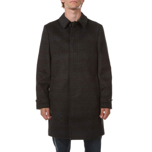 Hart Schaffner Marx Armitage Wool-Blend Overcoat in Charcoal/Espresso Plaid