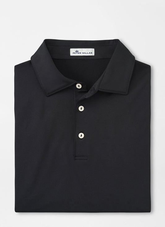 Peter Millar Solid Stretch Jersey Polo with Sean Collar in Black